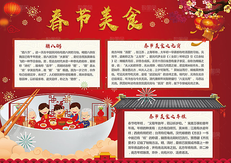 春节美食民俗word小报