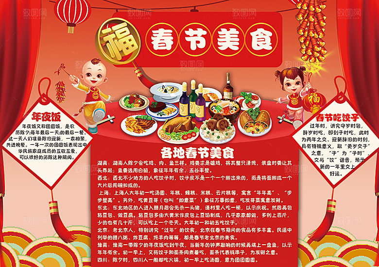 春节美食民俗word小报