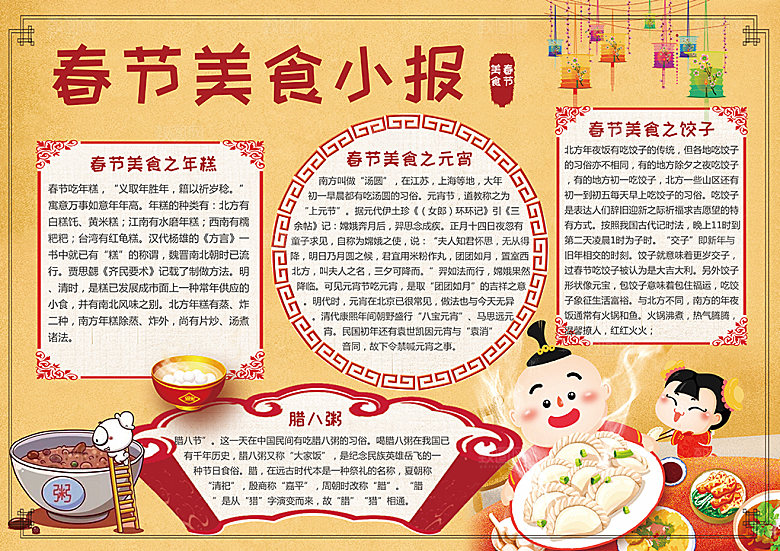 春节美食民俗word小报