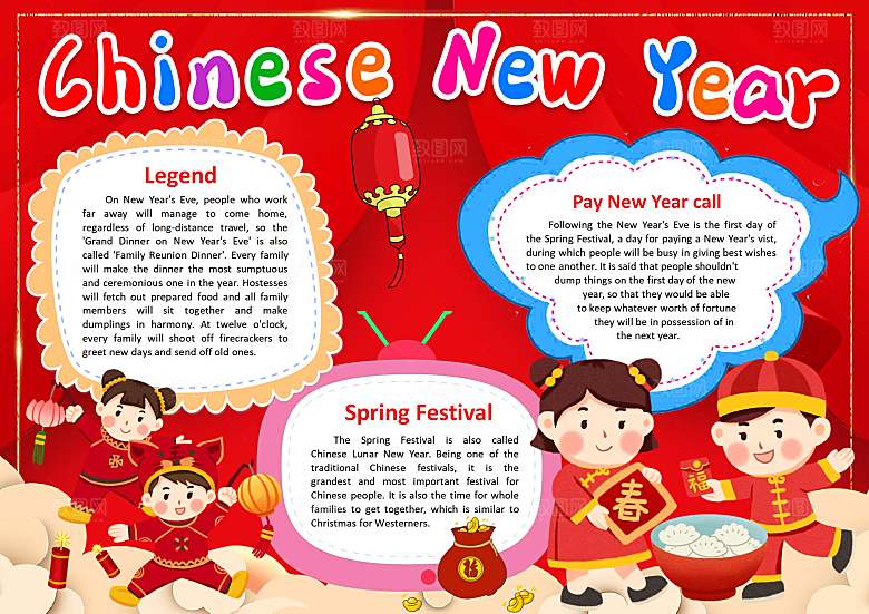 春节节日新年英文word小报