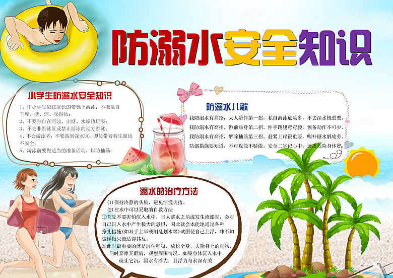 夏季游泳卡通防溺水word小报