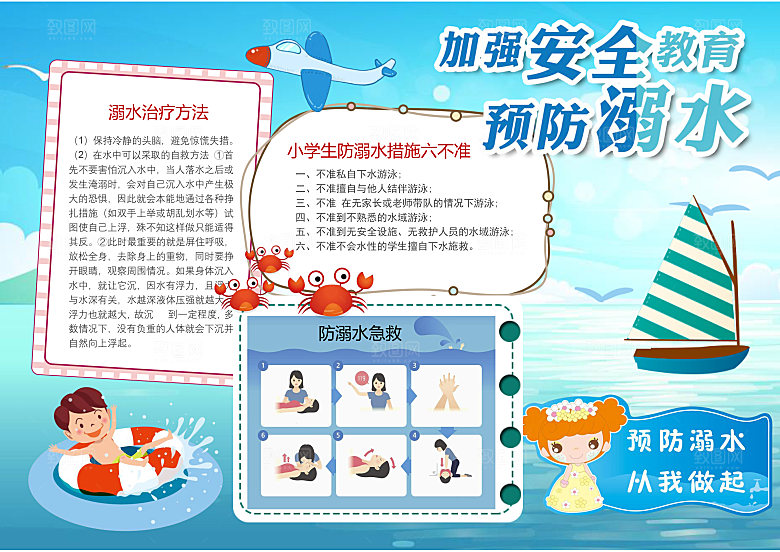 夏季游泳卡通防溺水word小报