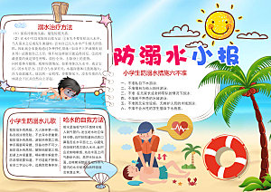 夏季游泳卡通防溺水word小报