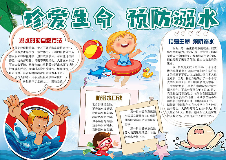 夏季游泳卡通防溺水word小报