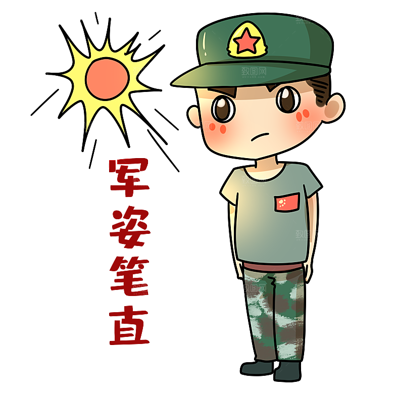 军人卡通迷彩服战士手绘解放军手绘素材