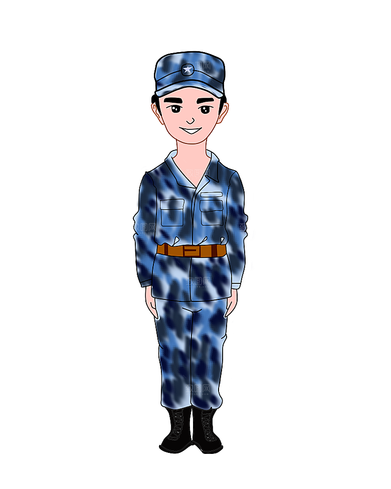 军人卡通迷彩服战士手绘解放军手绘素材元素