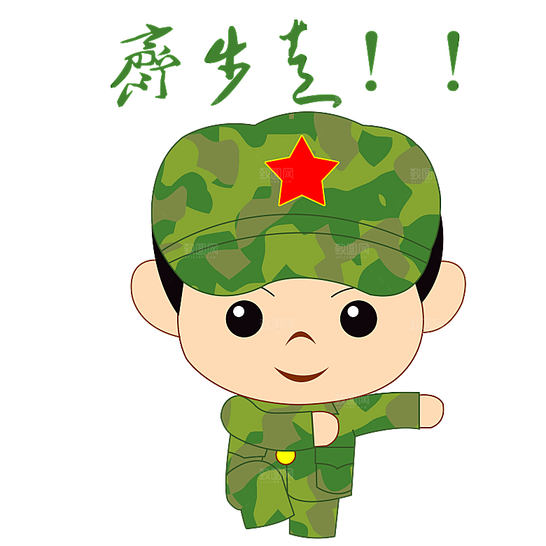 军人卡通迷彩服战士手绘解放军手绘素材元素