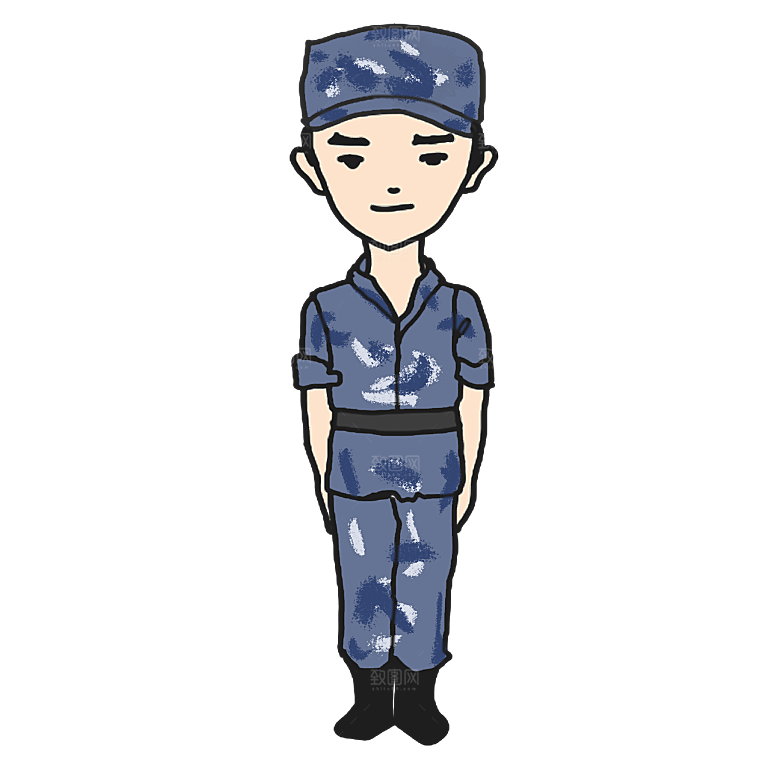军人卡通迷彩服战士手绘解放军手绘素材