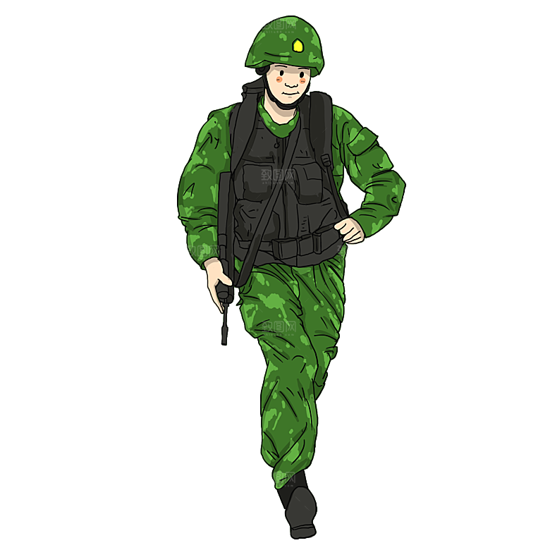 军人卡通迷彩服战士手绘解放军手绘