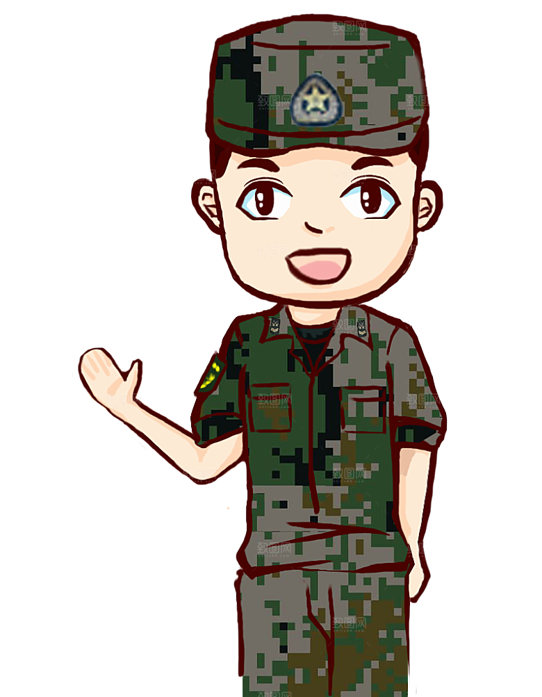 军人卡通迷彩服战士手绘解放军手绘素材