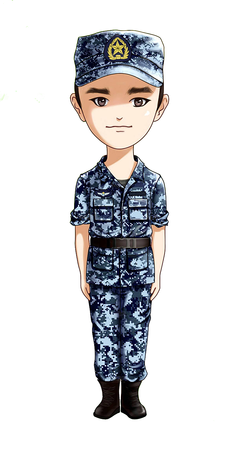军人卡通迷彩服战士手绘解放军手绘素材