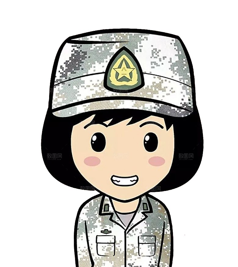 军人卡通迷彩服战士手绘解放军手绘素材