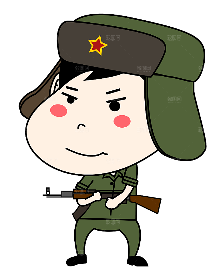 军人卡通迷彩服战士手绘解放军手绘素材元素