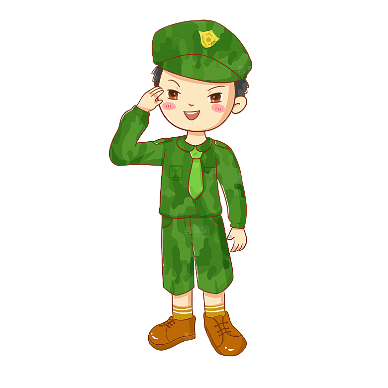 军人卡通迷彩服战士手绘解放军手绘素材