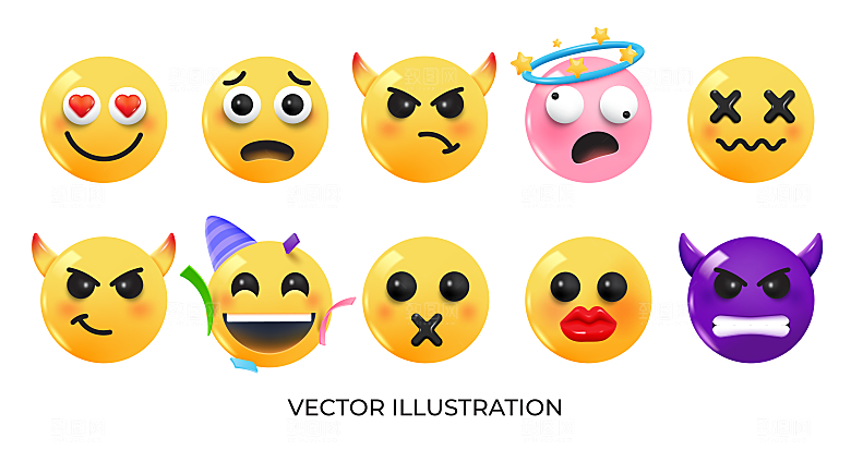 可爱卡通趣味3D立体emoji头像素材