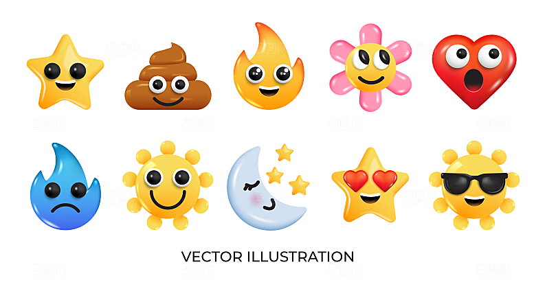 可爱卡通趣味3D立体emoji头像素材