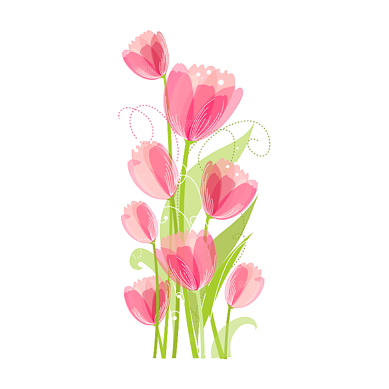 卡通手绘郁金香花朵花卉背景PNG免抠素材