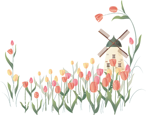 卡通手绘郁金香花朵花卉背景PNG免抠
