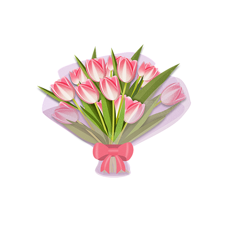 卡通手绘郁金香花朵花卉背景PNG免抠