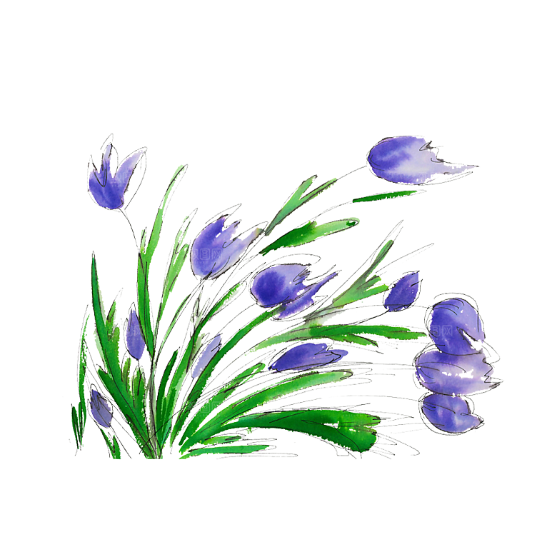卡通手绘郁金香花朵花卉背景PNG免抠