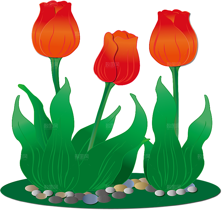 卡通手绘郁金香花朵花卉背景PNG免抠元素