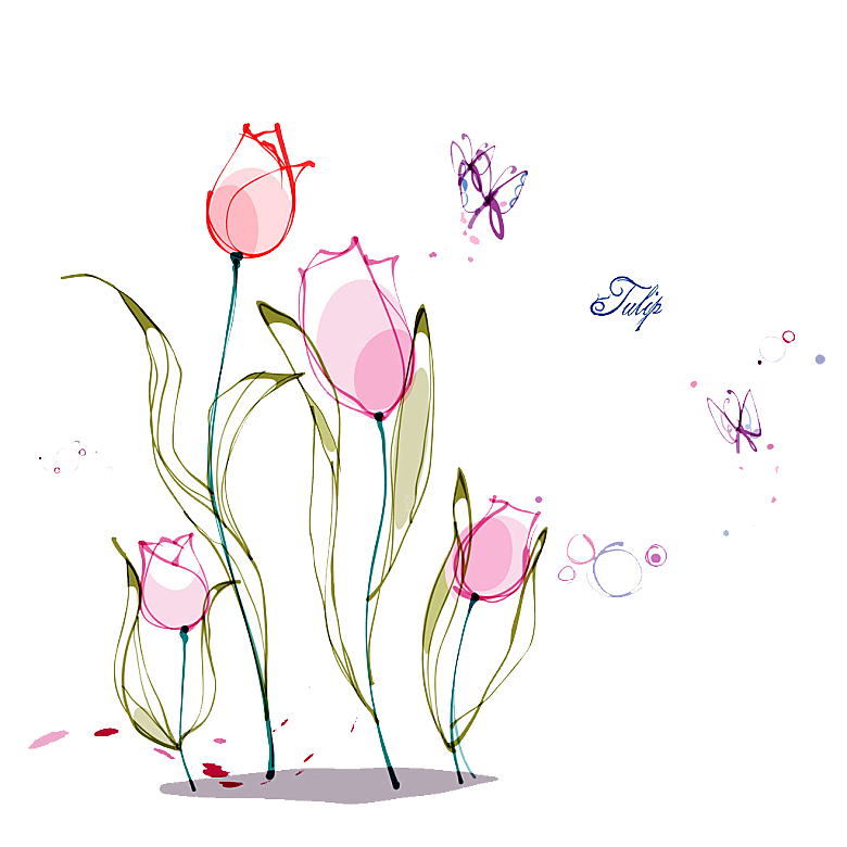 卡通手绘郁金香花朵花卉背景PNG免抠元素