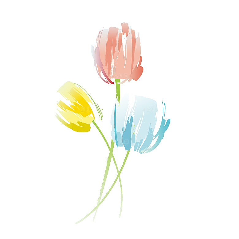 卡通手绘郁金香花朵花卉背景PNG免抠