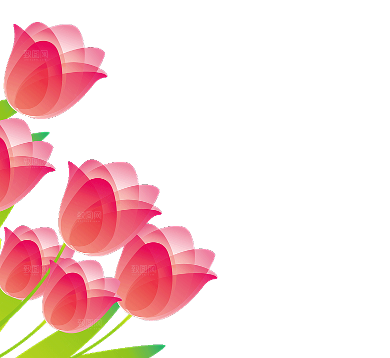 卡通手绘郁金香花朵花卉背景PNG免抠素材