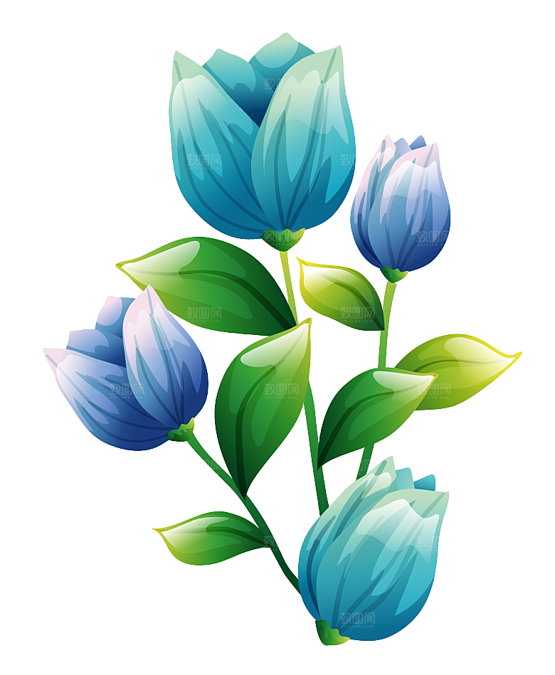 卡通手绘郁金香花朵花卉背景PNG免抠素材