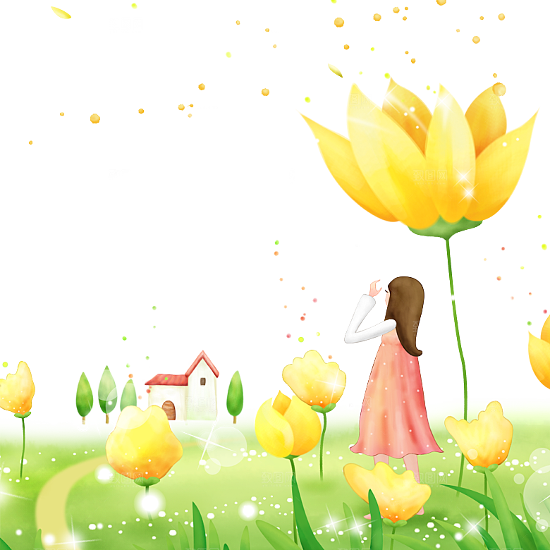 卡通手绘郁金香花朵花卉背景PNG免抠