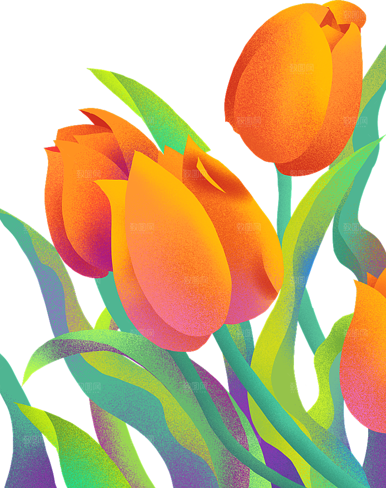 卡通手绘郁金香花朵花卉背景PNG免抠素材