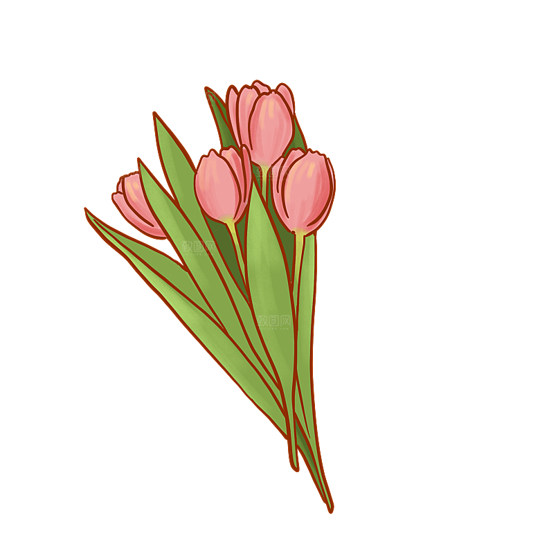 卡通手绘郁金香花朵花卉背景PNG免抠素材