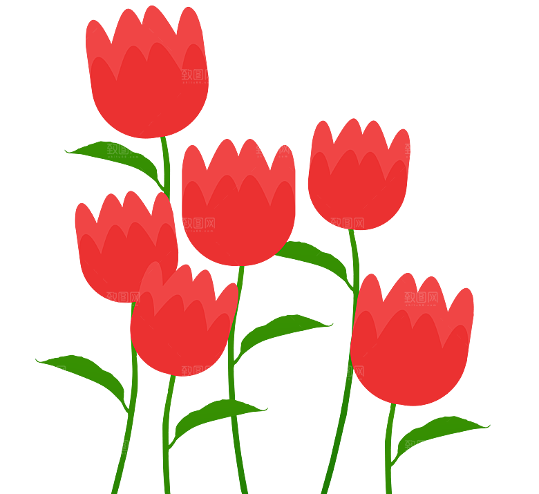 卡通手绘郁金香花朵花卉背景PNG免抠素材