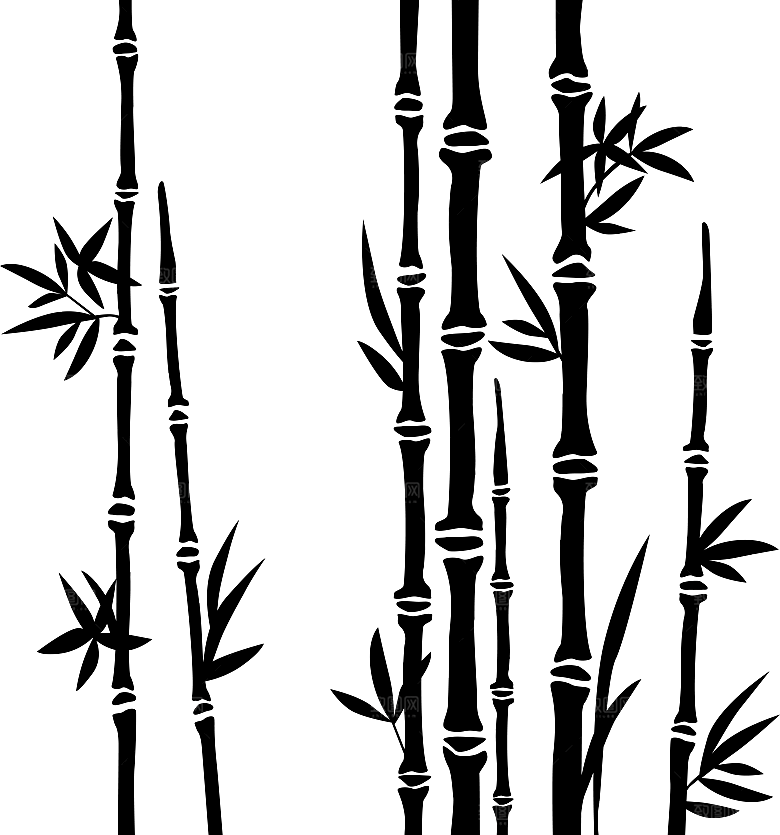 中国风黑色水墨山水竹子竹叶PNG水墨素材