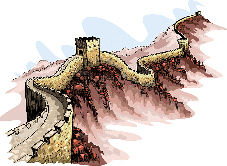 卡通长城剪影山海嘉峪关插图PNG免抠