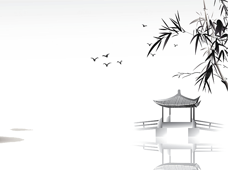 中国风黑色水墨山水竹子竹叶PNG水墨素材