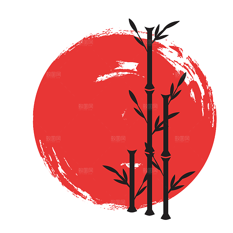 中国风黑色水墨山水竹子竹叶PNG水墨素材
