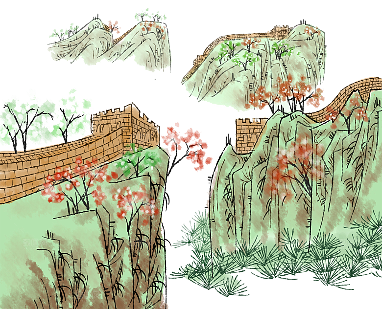 卡通长城剪影山海嘉峪关插图PNG免抠
