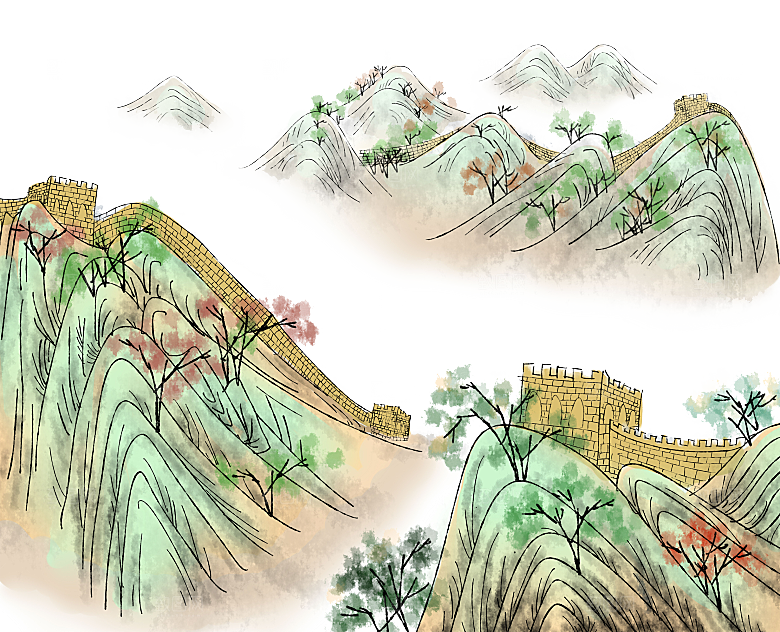 卡通长城剪影山海嘉峪关插图PNG免抠