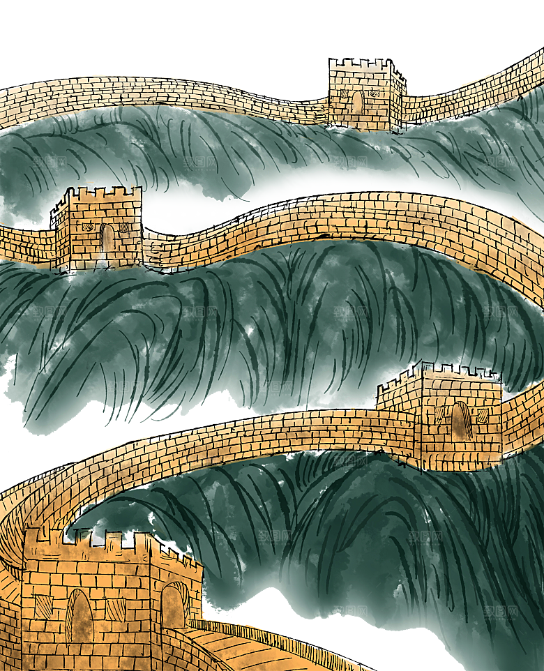 卡通长城剪影山海嘉峪关插图PNG免抠