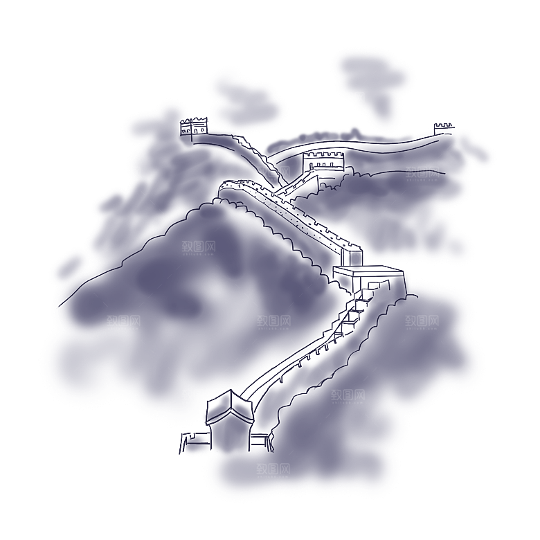 卡通长城剪影山海嘉峪关插图PNG免抠素材