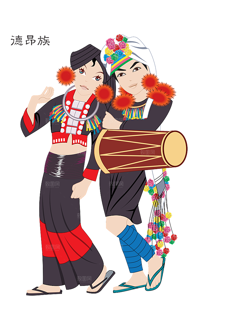 卡通56个民族传统人物服饰PNG素材