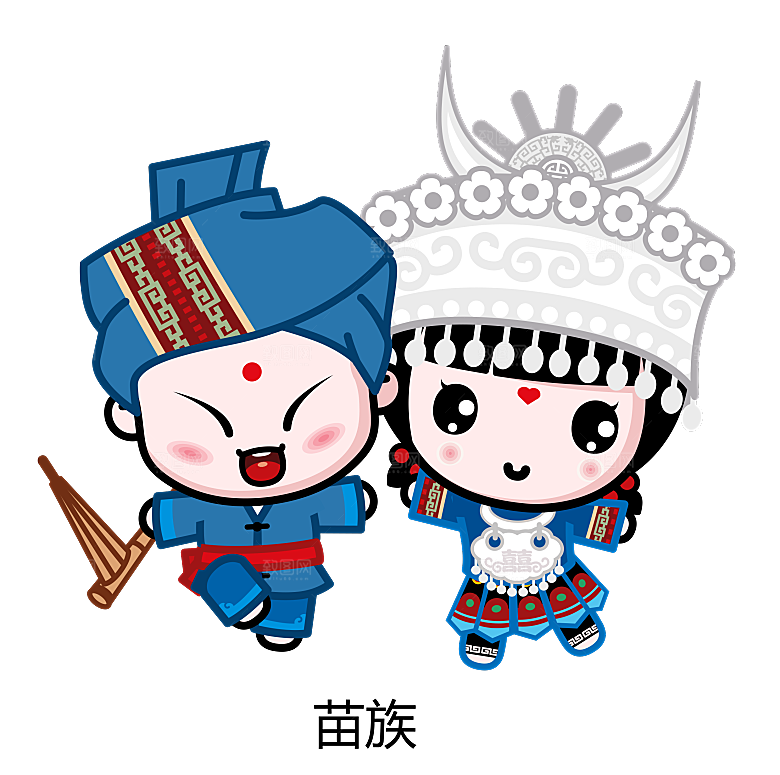 卡通56个民族传统人物服饰PNG素材