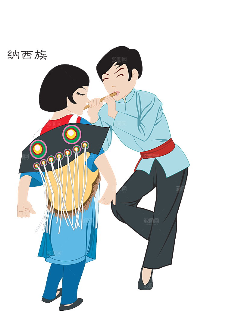 卡通56个民族传统人物服饰PNG素材
