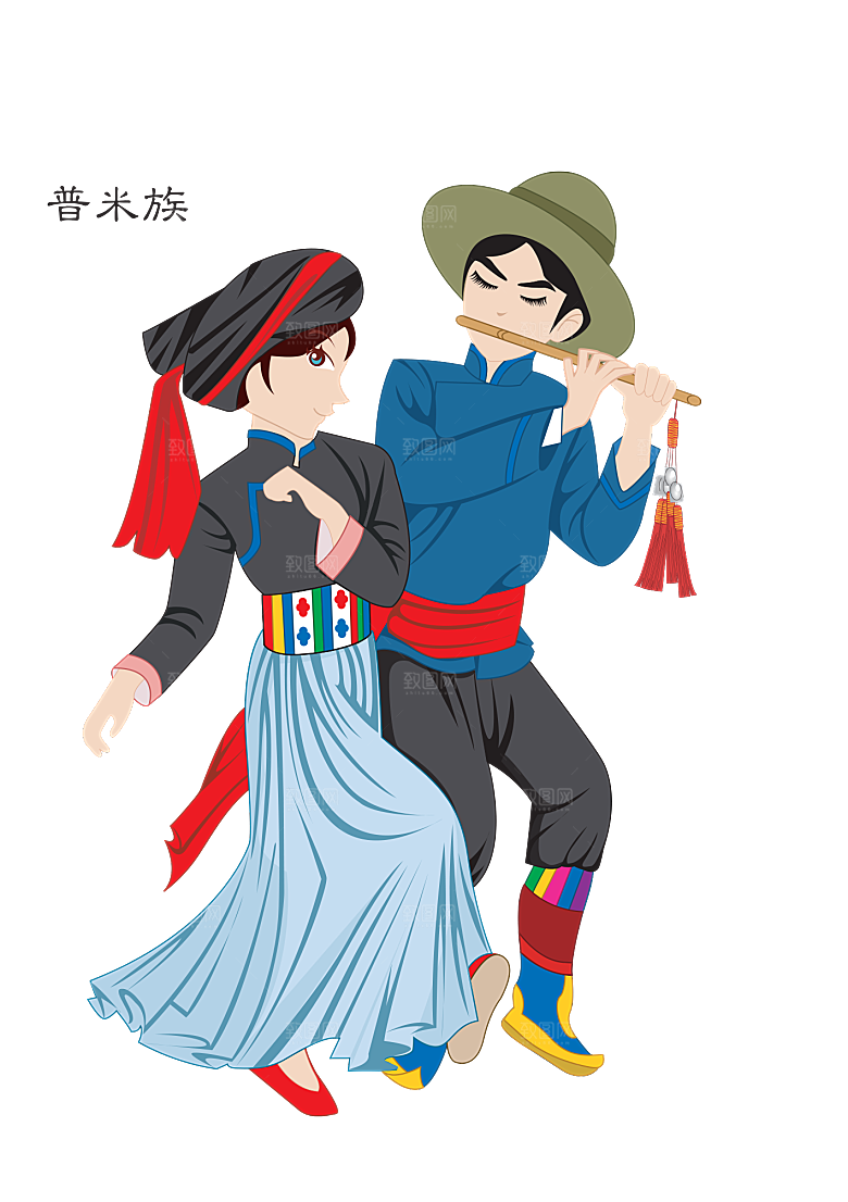 卡通56个民族传统人物服饰PNG素材