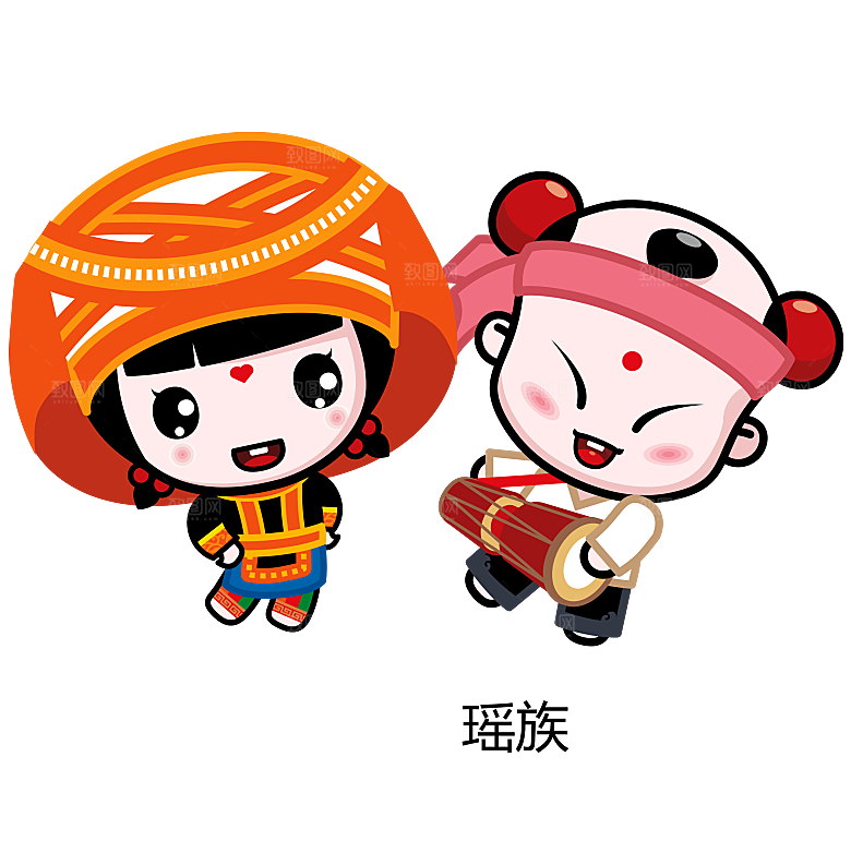 卡通56个民族传统人物服饰PNG素材