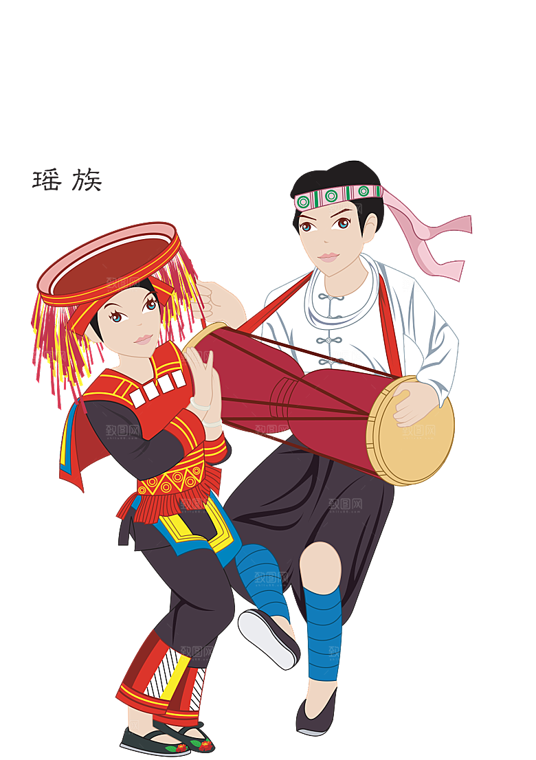 卡通56个民族传统人物服饰PNG素材