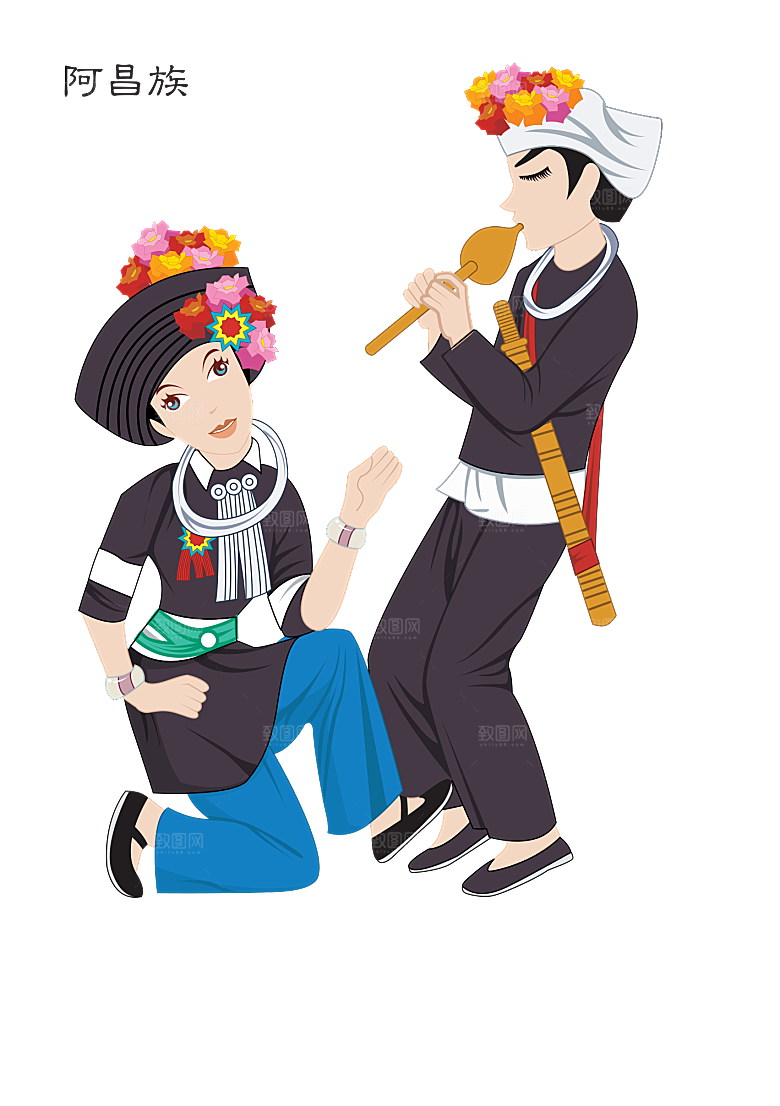 卡通56个民族传统人物服饰PNG素材