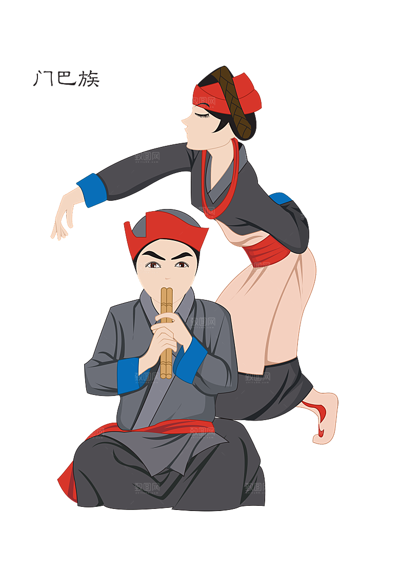 卡通56个民族传统人物服饰PNG素材元素