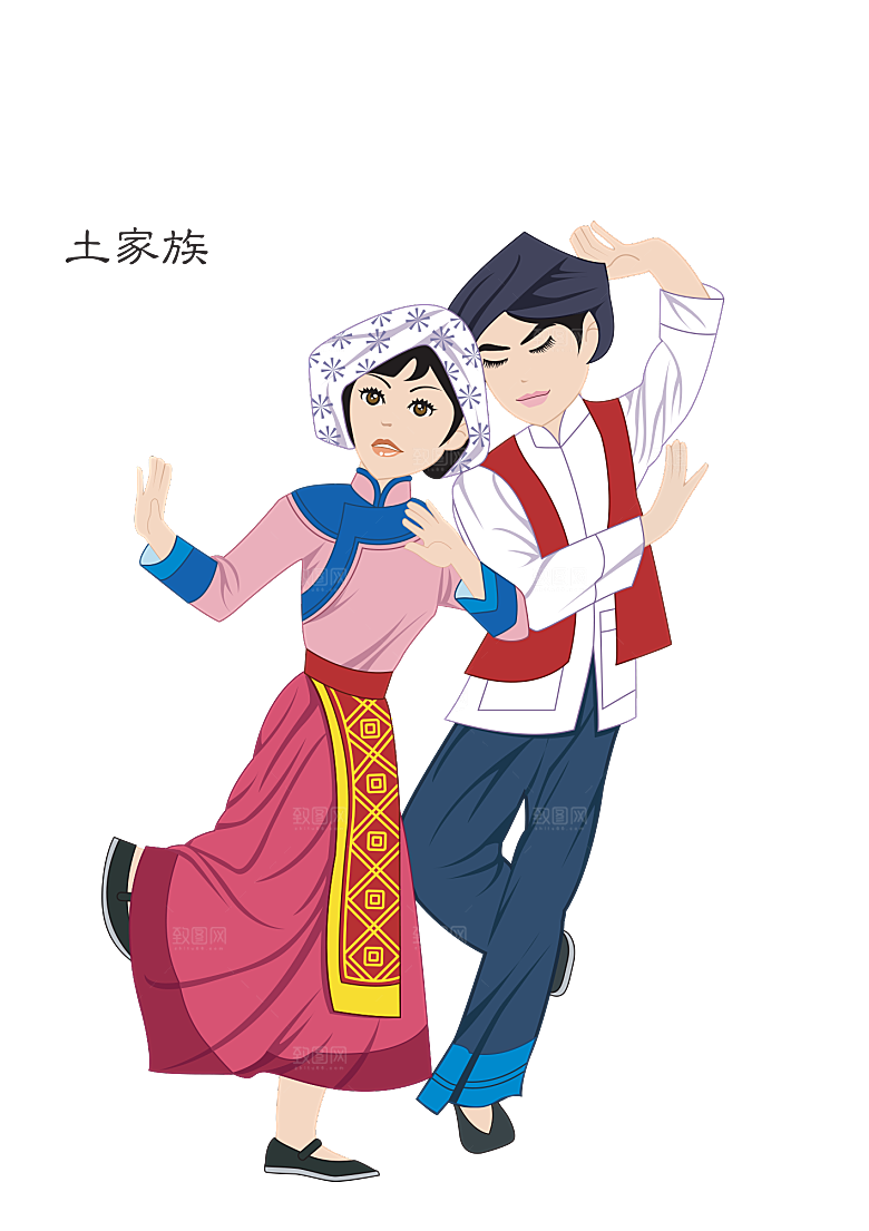 卡通56个民族传统人物服饰PNG素材